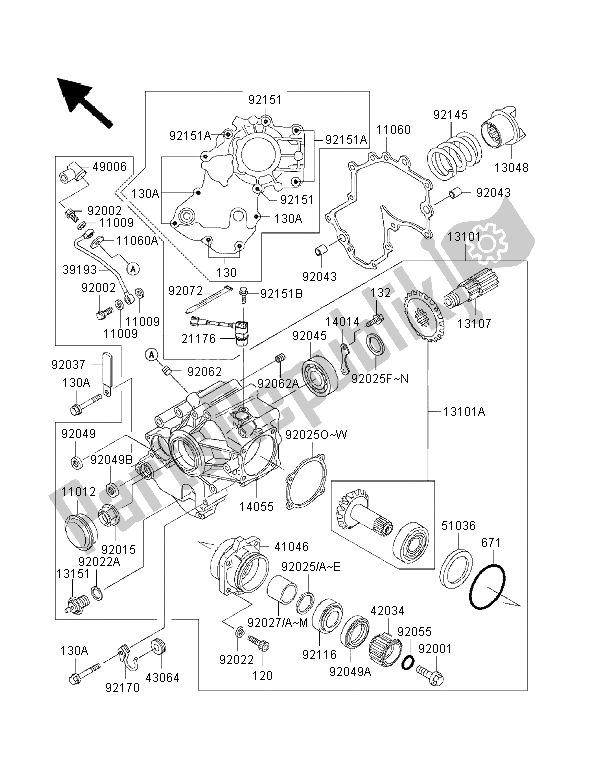 Todas as partes de Engrenagem Cônica Frontal do Kawasaki VN 1500 Classic Tourer FI 2002