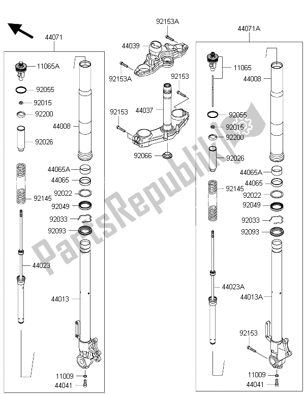 Toutes les pièces pour le Fourche Avant du Kawasaki Versys 1000 2015