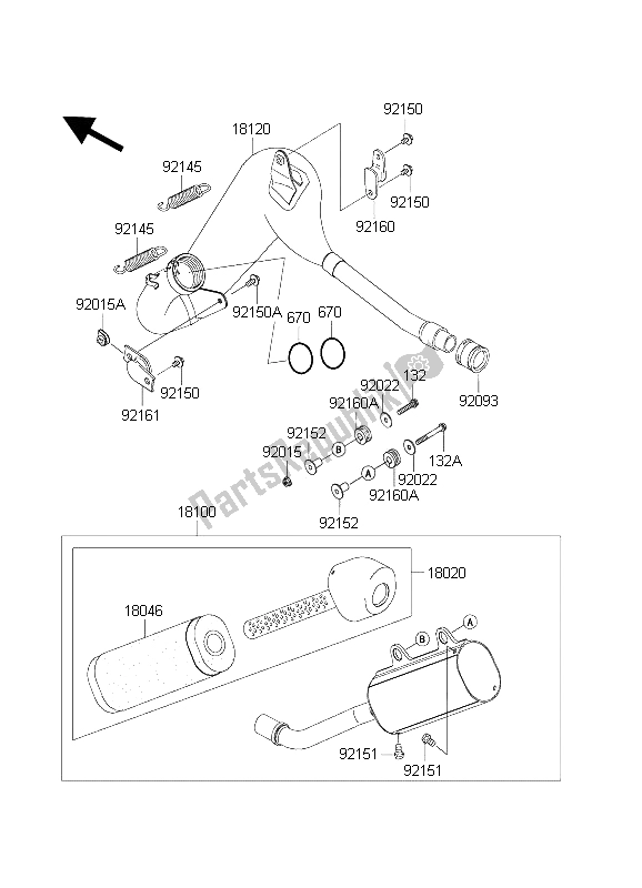 All parts for the Muffler(s) of the Kawasaki KX 125 2004