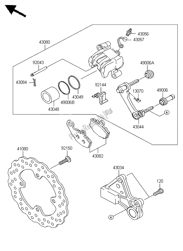 All parts for the Rear Brake of the Kawasaki Ninja ZX 6R 600 2008