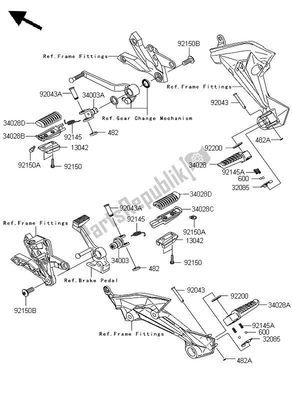 Alle onderdelen voor de Voetsteunen van de Kawasaki Z 1000 2008