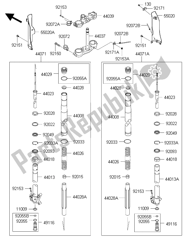 All parts for the Front Fork of the Kawasaki KLX 250 2015