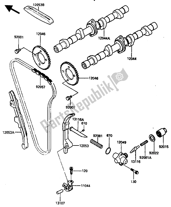 Alle onderdelen voor de Nokkenas En Spanner van de Kawasaki ZL 600 1987