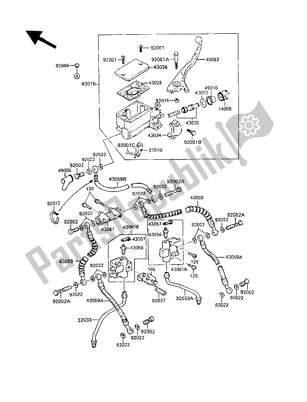 Tutte le parti per il Pompa Freno Anteriore del Kawasaki GPZ 550 1989