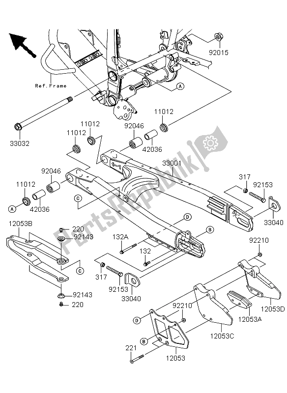 All parts for the Swingarm of the Kawasaki KLX 250 2012