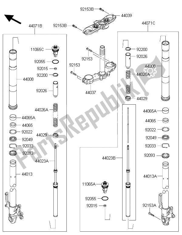 Tutte le parti per il Forcella Anteriore del Kawasaki Z 800 2015