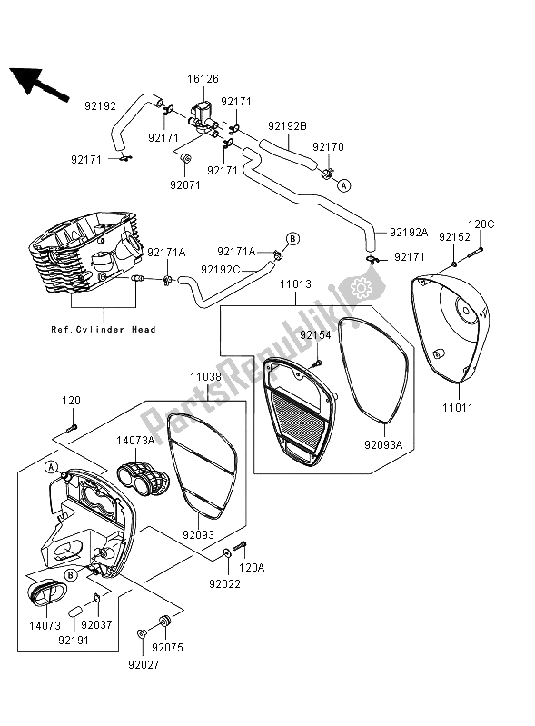 All parts for the Air Cleaner of the Kawasaki VN 900 Classic 2009