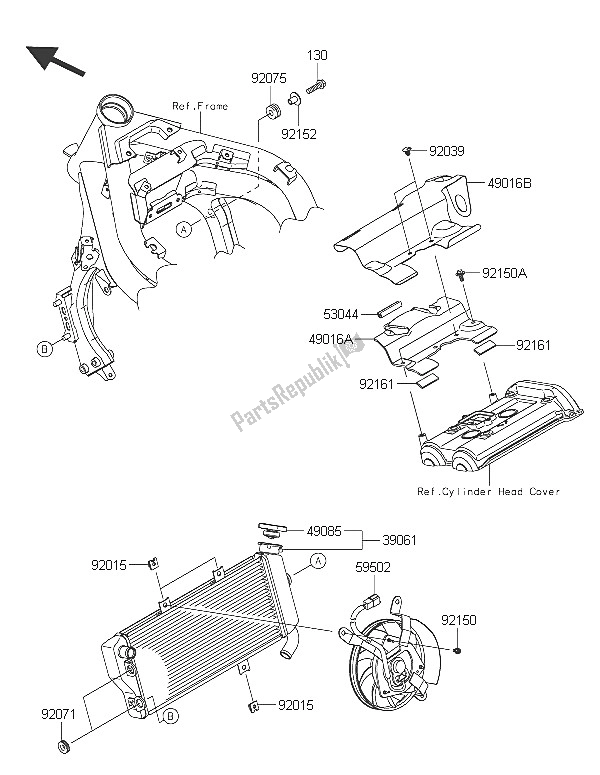 Alle onderdelen voor de Radiator van de Kawasaki ER 6N ABS 650 2016