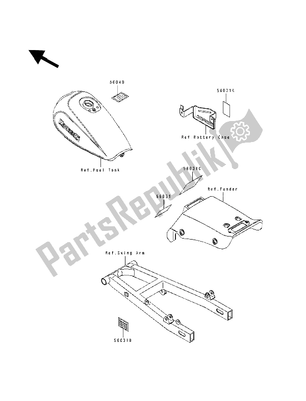 Tutte le parti per il Etichette del Kawasaki EL 250D 1993