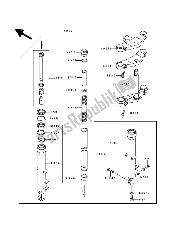 All parts for the Front Fork of the Kawasaki Zephyr 550 1994