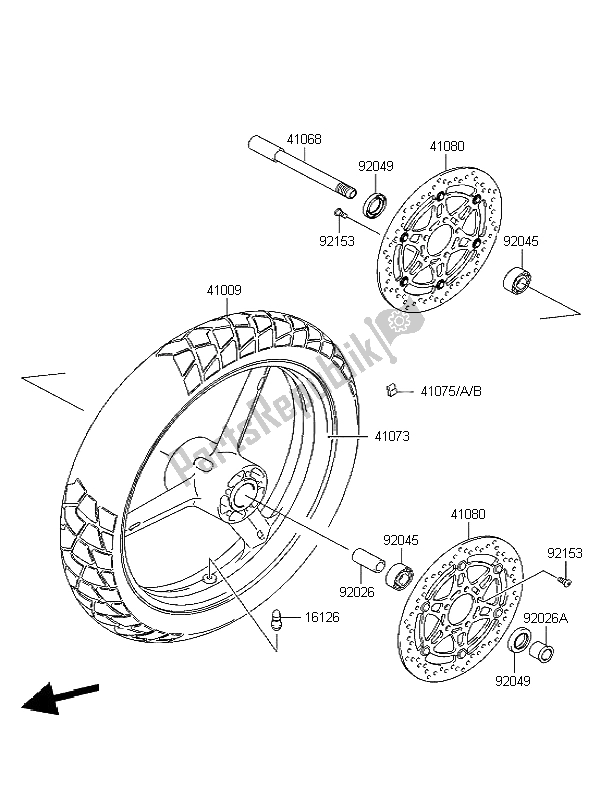 All parts for the Front Hub of the Kawasaki KLV 1000 2004