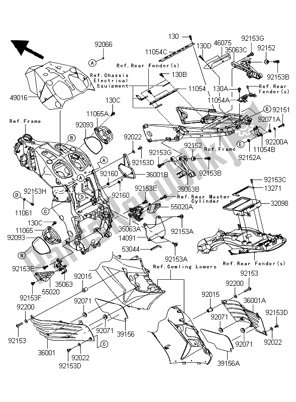 Alle onderdelen voor de Frame Hulpstukken van de Kawasaki ZZR 1400 ABS 2006