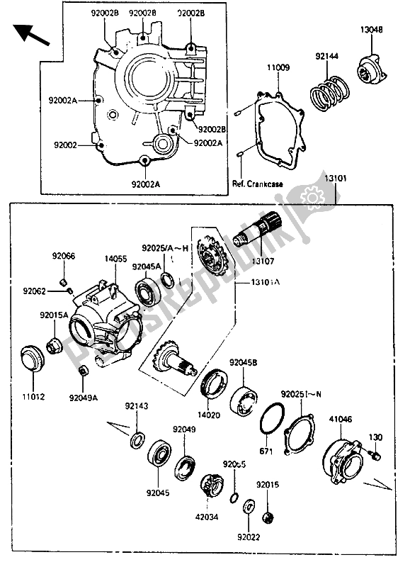 Tutte le parti per il Ingranaggio Conico Anteriore del Kawasaki ZL 600 1986