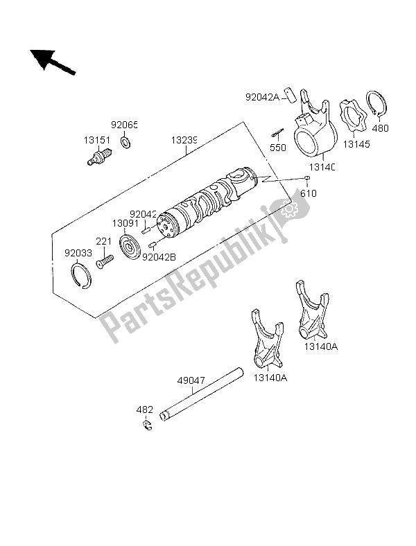 All parts for the Gear Change Drum & Shift Fork of the Kawasaki GPX 600R 1996