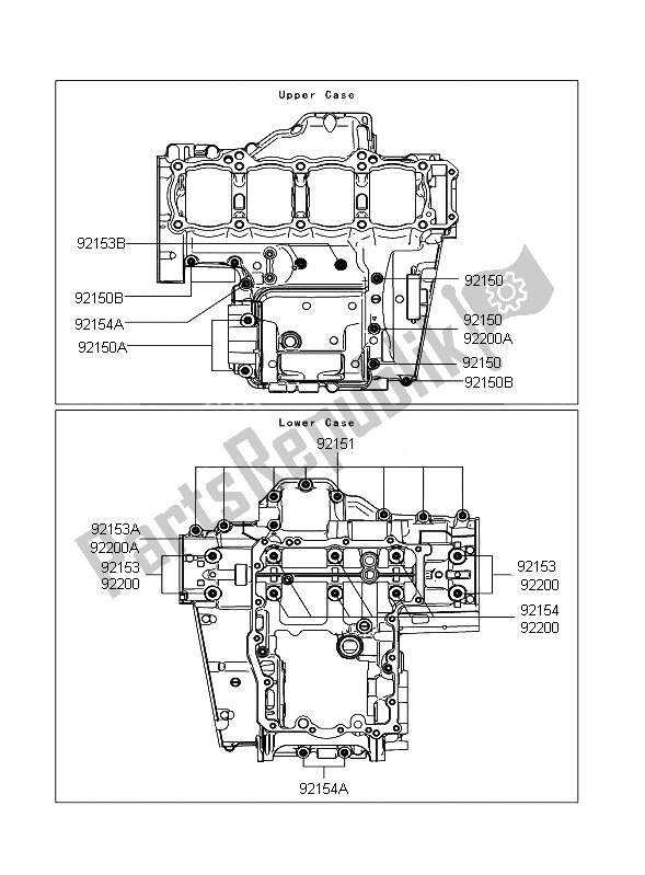 Tutte le parti per il Modello Del Bullone Del Basamento del Kawasaki Z 1000 2010