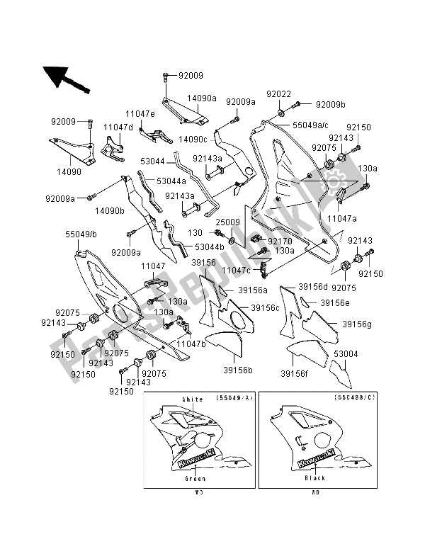 Toutes les pièces pour le Capot Abaisse du Kawasaki ZXR 400 1999