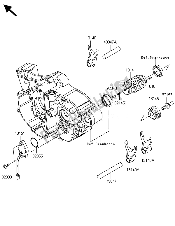 All parts for the Gear Change Drum & Shift Fork(s) of the Kawasaki KX 250F 2014