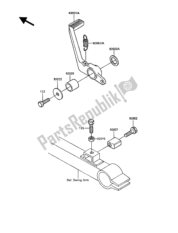 All parts for the Brake Pedal of the Kawasaki GPZ 900R 1988