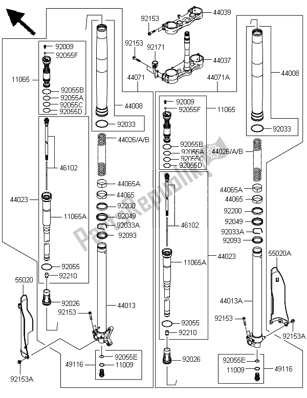 Toutes les pièces pour le Fourche Avant du Kawasaki KX 450F 2008