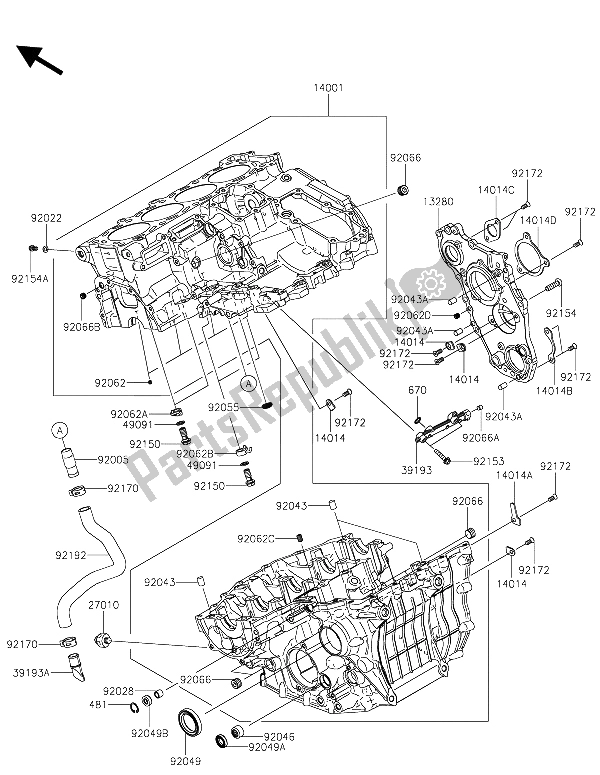 All parts for the Crankcase of the Kawasaki Ninja H2R 1000 2015