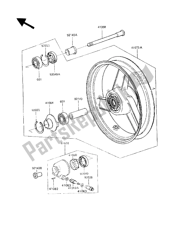 All parts for the Front Hub of the Kawasaki GPZ 900R 1993