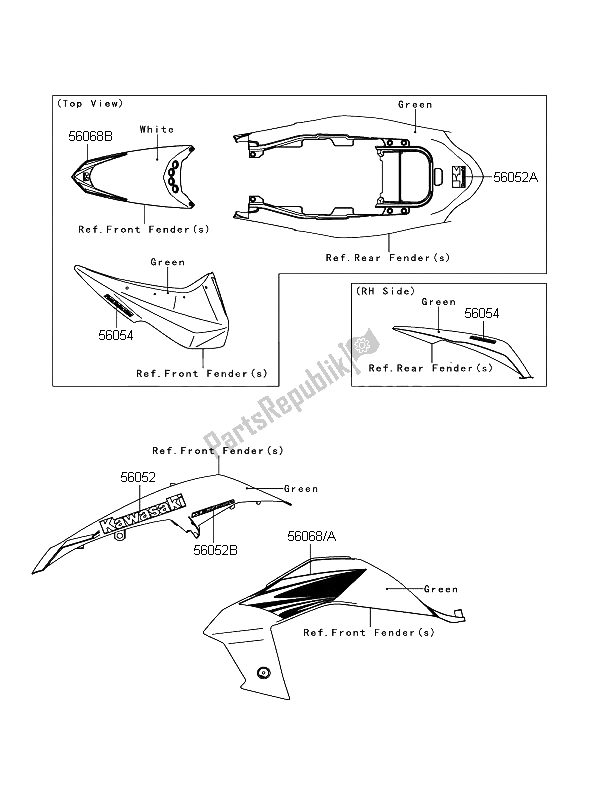 All parts for the Decals (geeen) of the Kawasaki KFX 450R 2009