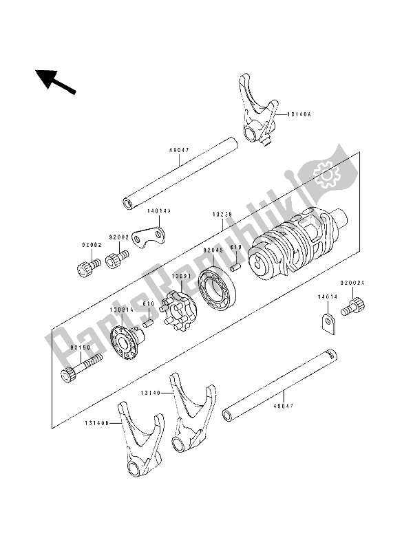 All parts for the Gear Change Drum & Shift Fork(s) of the Kawasaki ZXR 750 1994