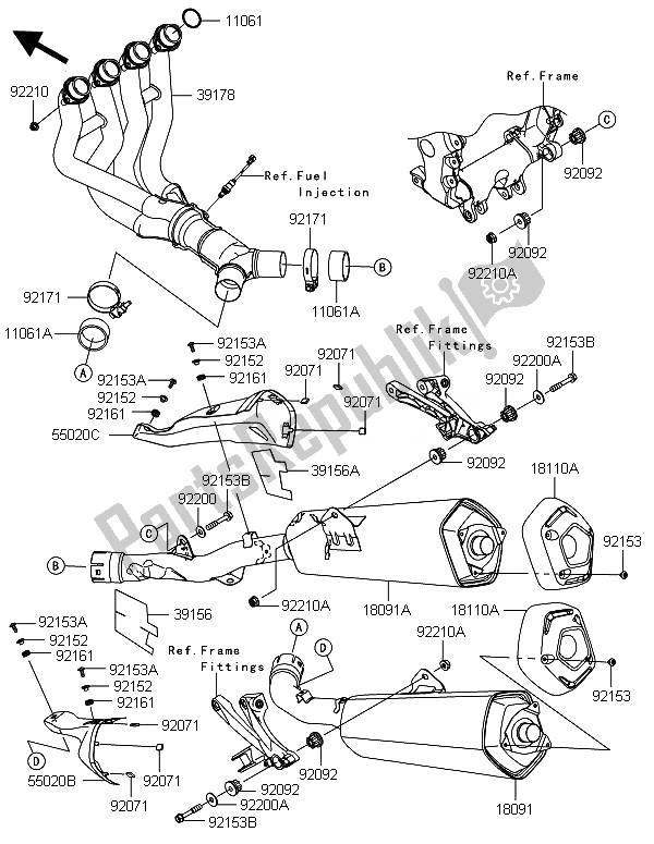 All parts for the Muffler(s) of the Kawasaki ZZR 1400 ABS 2014