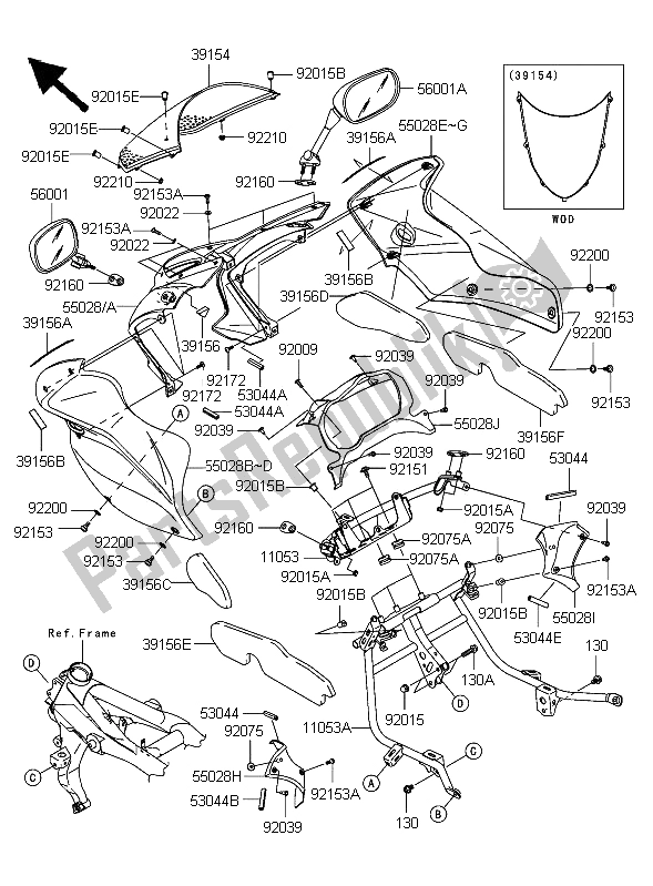 Alle onderdelen voor de Motorkap van de Kawasaki Z 750S 2006