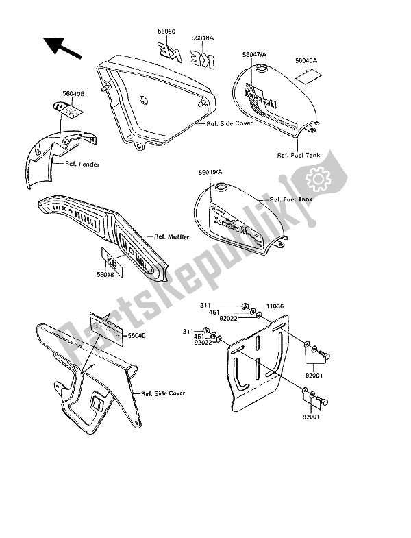 Tutte le parti per il Etichetta del Kawasaki KE 100 1991