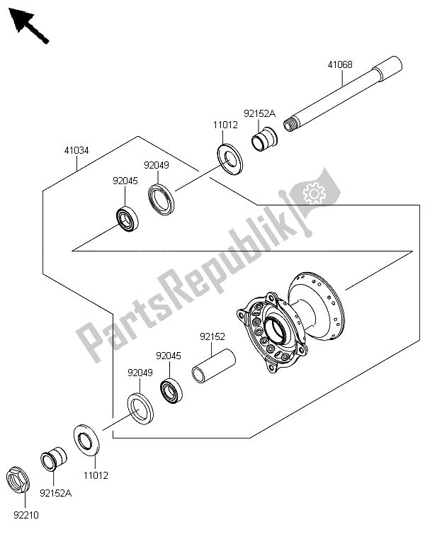 All parts for the Front Hub of the Kawasaki KX 250F 2008