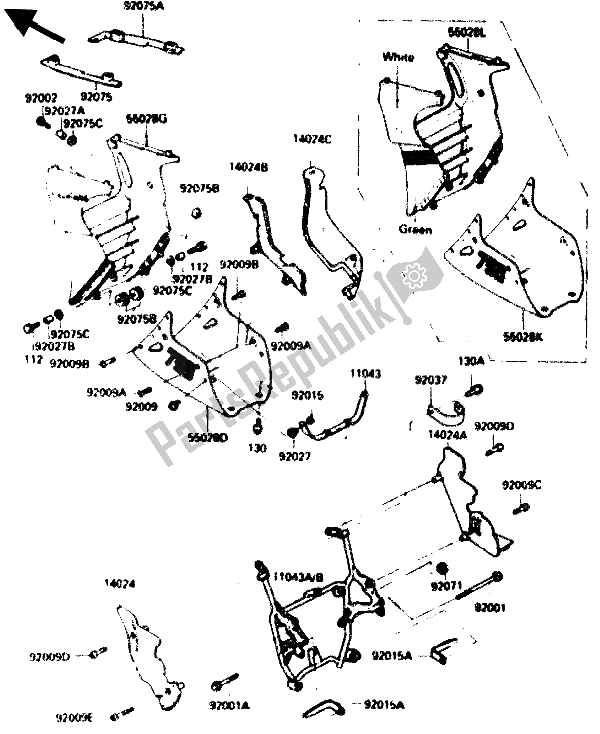 Todas as partes de Capota Abaixa do Kawasaki GPZ 750R 1985