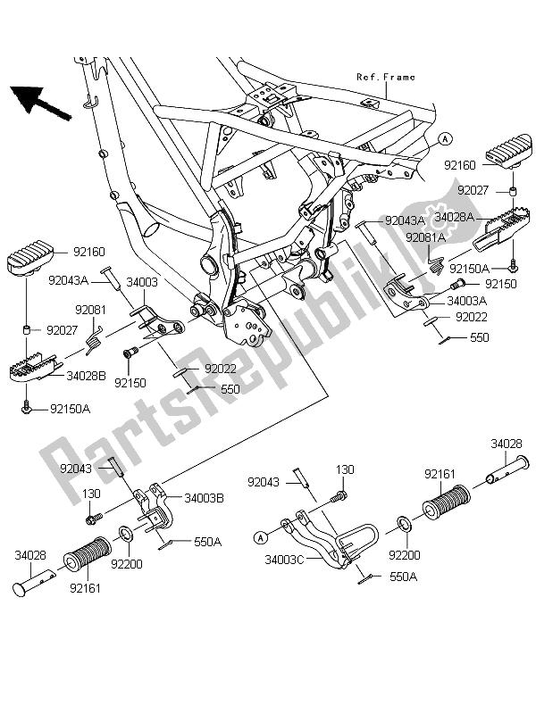 All parts for the Footrests of the Kawasaki D Tracker 125 2011