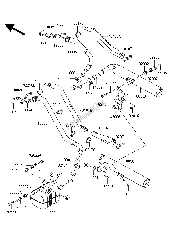 All parts for the Mufflers of the Kawasaki VN 1500 Mean Streak 2002