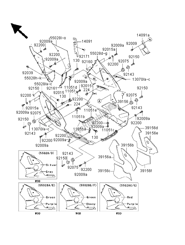 Todas las partes para Capota Baja de Kawasaki Ninja ZX 12R 1200 2000