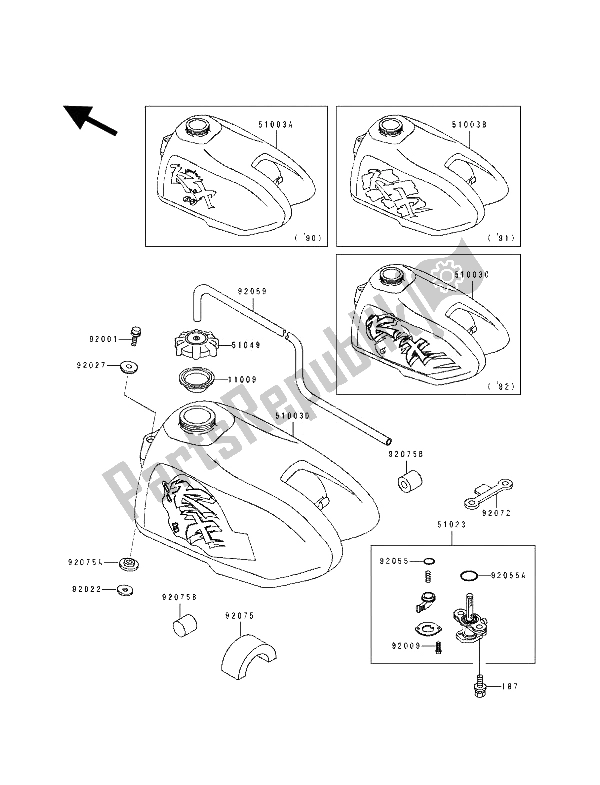 Alle onderdelen voor de Benzinetank van de Kawasaki KX 60 1993