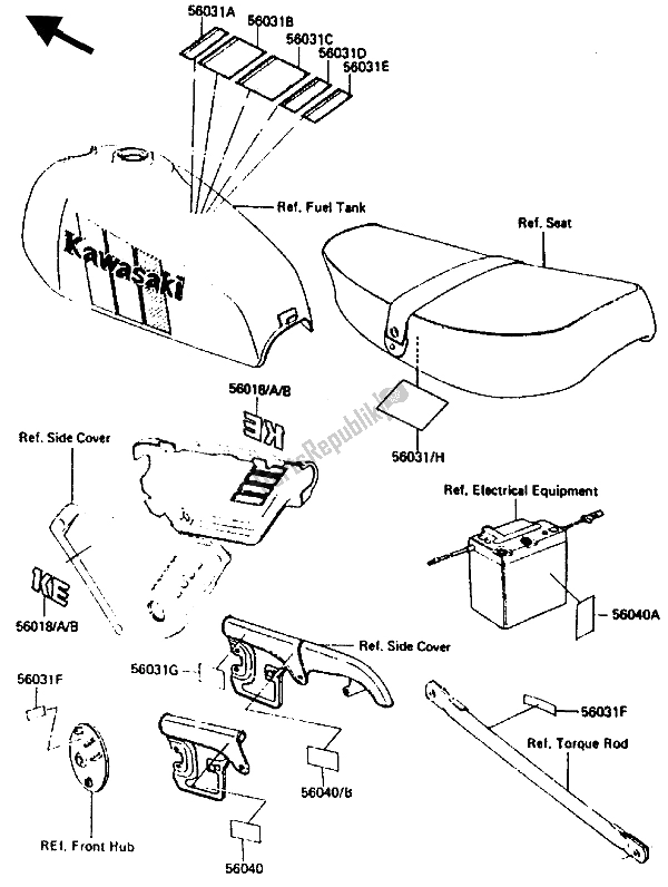 Tutte le parti per il Etichetta del Kawasaki KE 125 1985