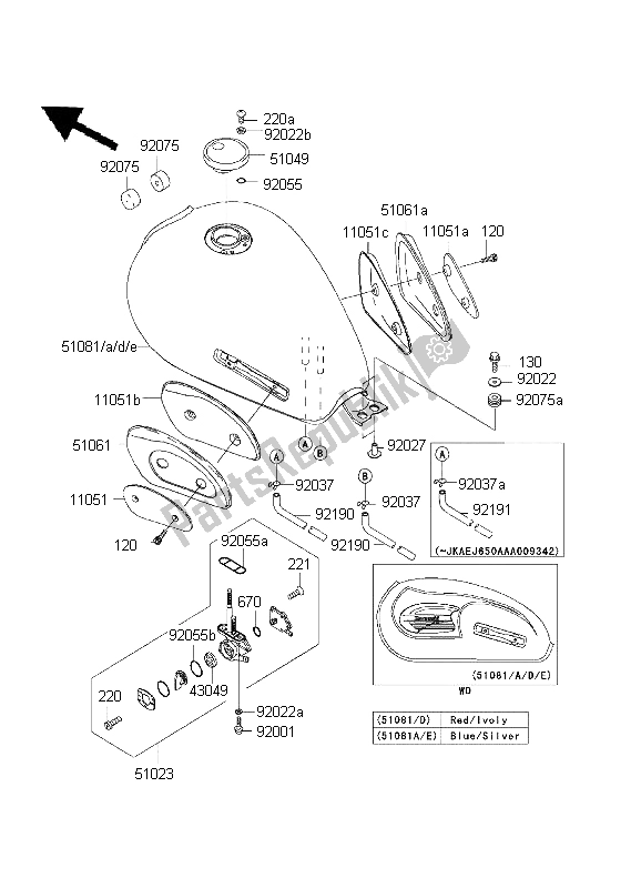 Tutte le parti per il Serbatoio Di Carburante del Kawasaki W 650 1999