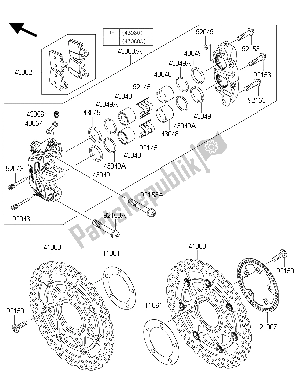 All parts for the Front Brake of the Kawasaki 1400 GTR ABS 2016