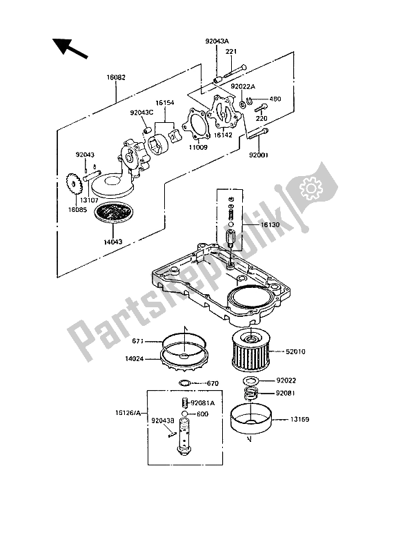 All parts for the Oil Pump of the Kawasaki GT 550 1987