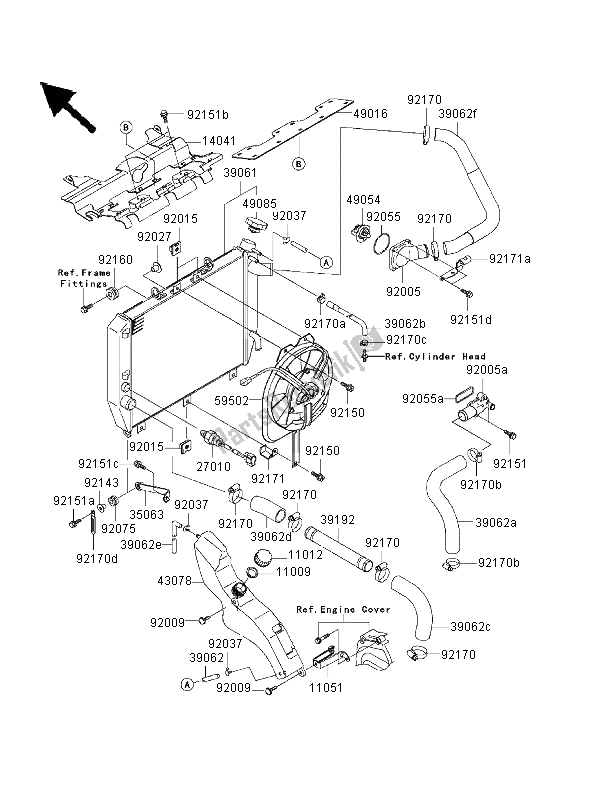Alle onderdelen voor de Radiator van de Kawasaki Ninja ZX 12R 1200 2000