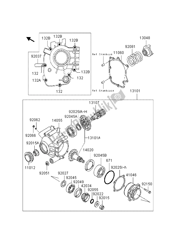 All parts for the Front Bevel Gear of the Kawasaki Eliminator 600 1995