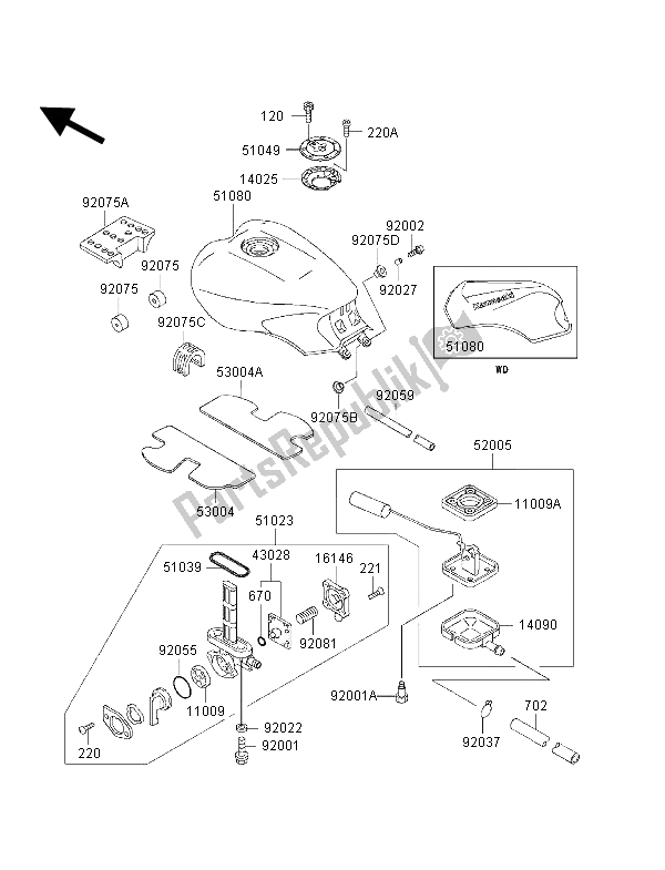 Tutte le parti per il Serbatoio Di Carburante del Kawasaki 1000 GTR 1996