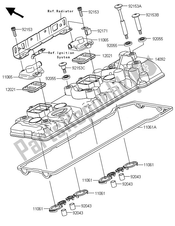 Tutte le parti per il Coperchio Della Testata del Kawasaki 1400 GTR ABS 2014