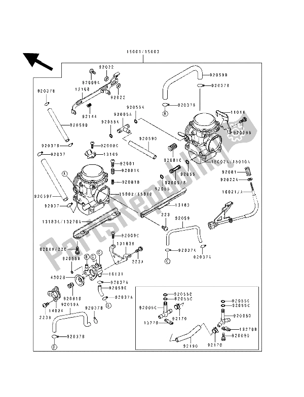 Tutte le parti per il Carburatore del Kawasaki GPX 250R 1992