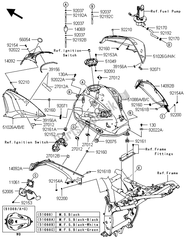 Todas las partes para Depósito De Combustible de Kawasaki Z 800E Version 2014