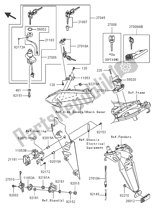 All parts for the Ignition Switch of the Kawasaki Ninja ZX 10R 1000 2005