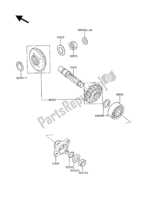 Tutte le parti per il Ingranaggio Conico Anteriore del Kawasaki Z 1300 1988