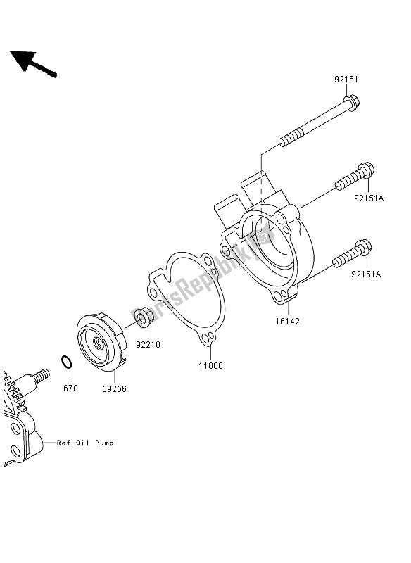 Alle onderdelen voor de Waterpomp van de Kawasaki KLX 250 2013