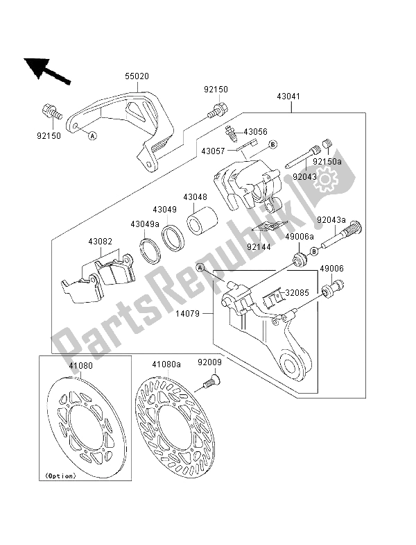 All parts for the Rear Brake of the Kawasaki KX 125 2001